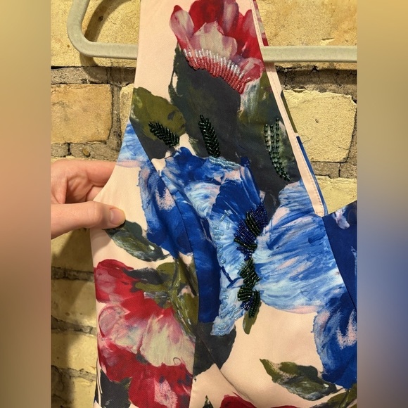 Kay Unger Laurel one shoulder spring floral multi gown - peplum beaded ruffle - Picture 7 of 7